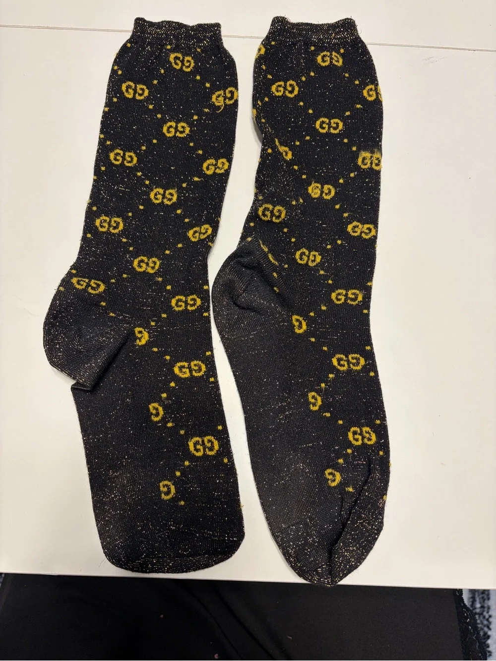 Gucci Designer Black & Gold Logo Crew Socks